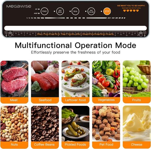 MegaWise Vacuum Sealer Machine | 80kPa Suction Power| Bags and Cutter Included | Compact One-Touch Automatic Food Sealer with External Vacuum System | Dry Moist Fresh Modes for All Saving needs in Saudi Arabia