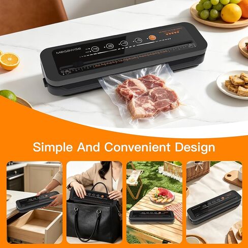 MegaWise Vacuum Sealer Machine | 80kPa Suction Power| Bags and Cutter Included | Compact One-Touch Automatic Food Sealer with External Vacuum System | Dry Moist Fresh Modes for All Saving needs in Saudi Arabia