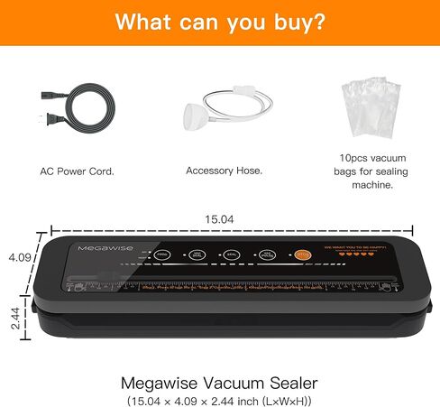 MegaWise Vacuum Sealer Machine | 80kPa Suction Power| Bags and Cutter Included | Compact One-Touch Automatic Food Sealer with External Vacuum System | Dry Moist Fresh Modes for All Saving needs in Saudi Arabia
