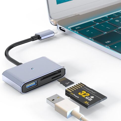 قارئ بطاقات USB C إلى SD/TF مع منفذ USB، محول قارئ بطاقات الذاكرة 3 في 1 مع كابل، التوصيل والتشغيل، نقل سريع للبيانات، آمن ومستقر للهاتف/الكمبيوتر اللوحي/الكمبيوتر المحمول in Kuwait