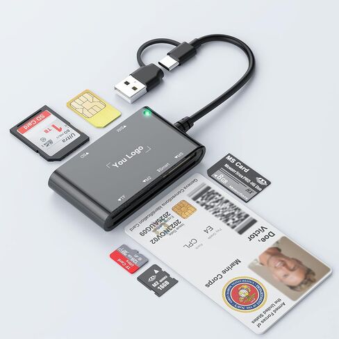 قارئ بطاقات ذكية 7 في 2 ومحول بطاقة ذاكرة - USB-C/USB-A قارئ بطاقات CAC PIV بواجهة مزدوجة للجيش والحكومة والخدمات المصرفية، متوافق مع Windows/macOS/Linux، التوصيل والتشغيل in Kuwait