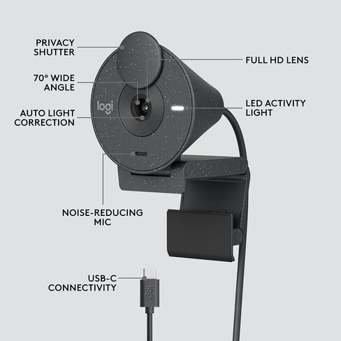 Logitech Brio 305 Full HD 1080P Webcam with Privacy Shutter, Noise Reduction Mics, Works with Zoom, Microsoft Teams, Google Meet, Nintendo Switch 2’s GameChat, Auto Light Correction (Renewed) in Kuwait