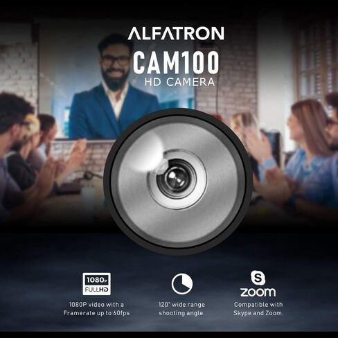 كاميرا ويب Alfatron ALF CAM100 HD بدقة 1080 بكسل، وزاوية تصوير واسعة النطاق 120 درجة، وتوافق مع التكبير/التصغير، وتوصيل سهل، وعدسة قابلة للتعديل والمزيد لعقد مؤتمرات فيديو مثالية in Kuwait
