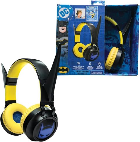 LEXiBOOK, Batman, Foldable Light-Up Bluetooth® and Wired Headphones with 3D Design from The Batman Universe and Volume Limiting, Black Yellow, HPBT015BAT in Kuwait