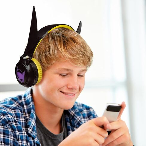 LEXiBOOK, Batman, Foldable Light-Up Bluetooth® and Wired Headphones with 3D Design from The Batman Universe and Volume Limiting, Black Yellow, HPBT015BAT in Kuwait