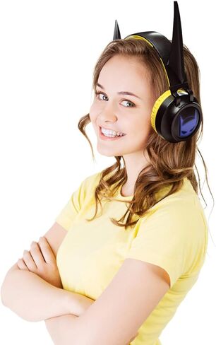 LEXiBOOK, Batman, Foldable Light-Up Bluetooth® and Wired Headphones with 3D Design from The Batman Universe and Volume Limiting, Black Yellow, HPBT015BAT in Kuwait