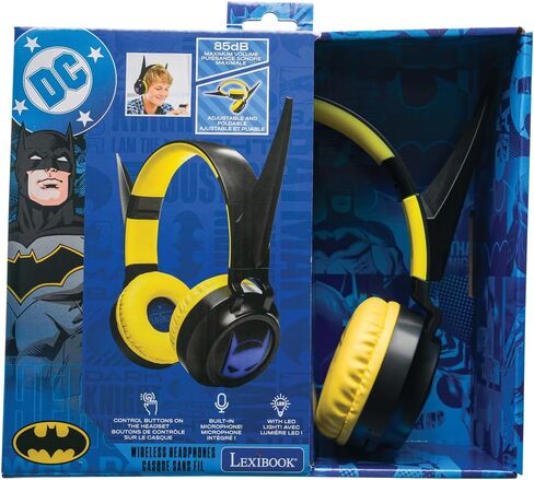 LEXiBOOK, Batman, Foldable Light-Up Bluetooth® and Wired Headphones with 3D Design from The Batman Universe and Volume Limiting, Black Yellow, HPBT015BAT in Kuwait