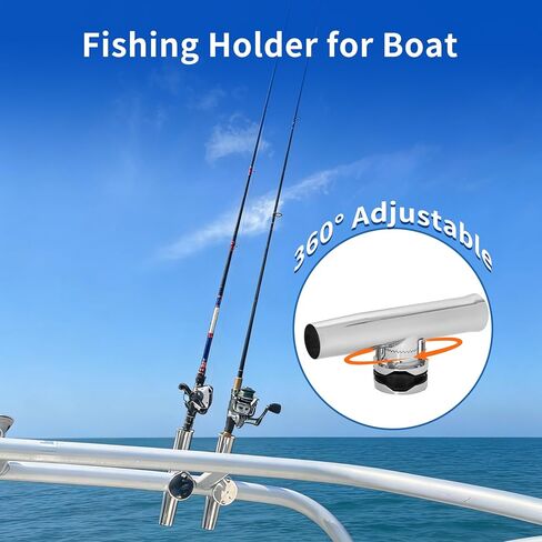 2 Pack Fishing Rod Holder for Boat, Clamp-on 1 1/4" to 2" Rails for Boat/Pontoon for Round Tube Boat Fishing, Fishing Gear, Side Mount Tournament Style Fishing Pole Holders - Fishing Gifts for Men in Kuwait