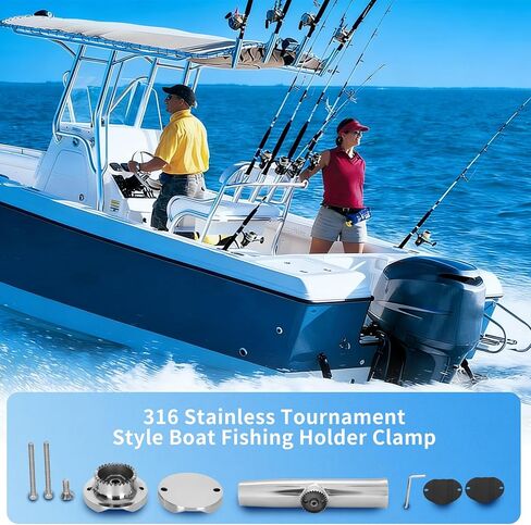 2 Pack Fishing Rod Holder for Boat, Clamp-on 1 1/4" to 2" Rails for Boat/Pontoon for Round Tube Boat Fishing, Fishing Gear, Side Mount Tournament Style Fishing Pole Holders - Fishing Gifts for Men in Kuwait