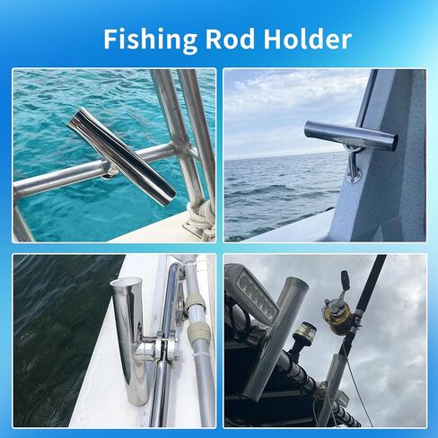 2 Pack Fishing Rod Holder for Boat, Clamp-on 1 1/4" to 2" Rails for Boat/Pontoon for Round Tube Boat Fishing, Fishing Gear, Side Mount Tournament Style Fishing Pole Holders - Fishing Gifts for Men in Kuwait