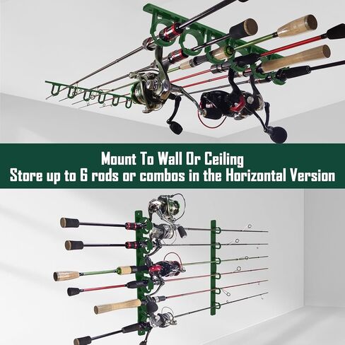 Aventik Vertical/Horizontal Fishing Rod Holder For Garage, Wall, Ceiling Holds Up To 6/12 Fishing Pole Holders in Kuwait