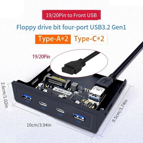 Multiports USB3.2 Front Panel USB Expansion Adapter for Desktops 3.5" Soft Drives Bay with 4 Port, Easy Installation Expansion Bracket in Kuwait