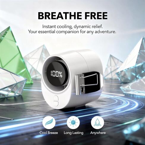 مشبك USB صغير محمول على مروحة، شاشة LED رقمية، قابلة لإعادة الشحن بقدرة 3000 مللي أمبير في الساعة، شحن سريع من النوع C، يمكن ارتداؤها شخصيًا، مروحة خصر صغيرة بدون استخدام اليدين للاستخدام في الهواء الطلق، والرياضة، والسفر in Kuwait