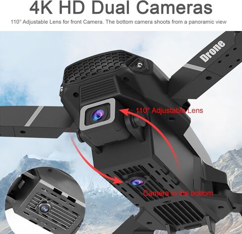 Mini Foldable Drone with Two HD Cameras, 360° Flip, 2.4GHz Remote Controller, One Key Take Off/Land, Headless mode, Two Modular Batteries, 110° Adjustable Lens for front Camera, Quadcopters & Multirotors, for Drone Amateurs Beginners Adults Teenagers_Blac in Kuwait
