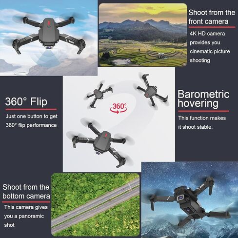 Mini Foldable Drone with Two HD Cameras, 360° Flip, 2.4GHz Remote Controller, One Key Take Off/Land, Headless mode, Two Modular Batteries, 110° Adjustable Lens for front Camera, Quadcopters & Multirotors, for Drone Amateurs Beginners Adults Teenagers_Blac in Kuwait