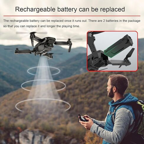 Mini Foldable Drone with Two HD Cameras, 360° Flip, 2.4GHz Remote Controller, One Key Take Off/Land, Headless mode, Two Modular Batteries, 110° Adjustable Lens for front Camera, Quadcopters & Multirotors, for Drone Amateurs Beginners Adults Teenagers_Blac in Kuwait