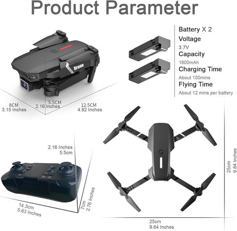 Mini Foldable Drone with Two HD Cameras, 360° Flip, 2.4GHz Remote Controller, One Key Take Off/Land, Headless mode, Two Modular Batteries, 110° Adjustable Lens for front Camera, Quadcopters & Multirotors, for Drone Amateurs Beginners Adults Teenagers_Blac in Kuwait