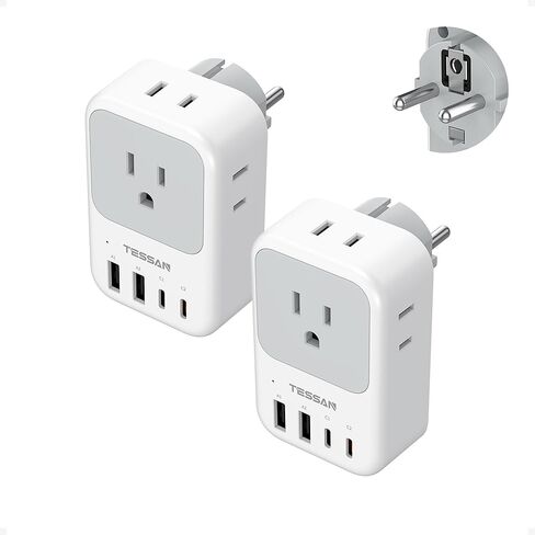 New Zealand Power Adapter 2 Pack, TESSAN PD 20W US to Australia Plug Adapter with 4 AC Outlets 4 USB Ports (2 USB C), Type I Travel Adaptor for USA to Australian Argentina China Fiji AU NZ Samoa in Kuwait