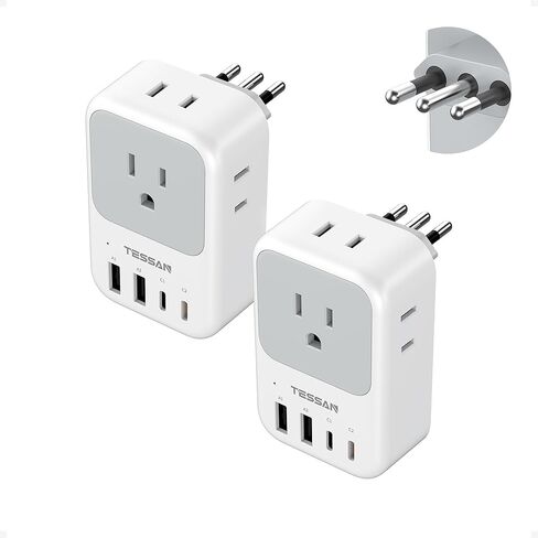 New Zealand Power Adapter 2 Pack, TESSAN PD 20W US to Australia Plug Adapter with 4 AC Outlets 4 USB Ports (2 USB C), Type I Travel Adaptor for USA to Australian Argentina China Fiji AU NZ Samoa in Kuwait