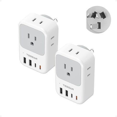 New Zealand Power Adapter 2 Pack, TESSAN PD 20W US to Australia Plug Adapter with 4 AC Outlets 4 USB Ports (2 USB C), Type I Travel Adaptor for USA to Australian Argentina China Fiji AU NZ Samoa in Kuwait