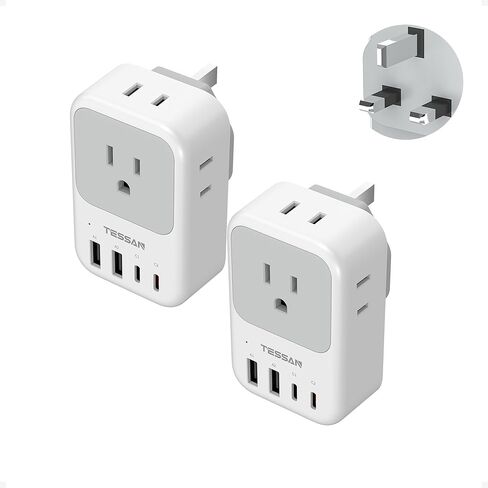 New Zealand Power Adapter 2 Pack, TESSAN PD 20W US to Australia Plug Adapter with 4 AC Outlets 4 USB Ports (2 USB C), Type I Travel Adaptor for USA to Australian Argentina China Fiji AU NZ Samoa in Kuwait