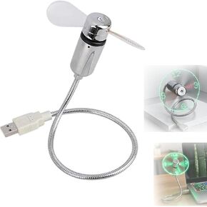 USB Clock Fan With Flexible Metal Hose, 2026 Upgrade Mini Gooseneck Rechargeable Desk Fan, Time & Temperature Display, Portable Quiet Cooling Gadget for Laptop Travel (1) in Kuwait