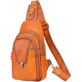 NIUCUNZH Genuine Leather Sling Bag Front Metal-Latch Crossbody Bags Handmade Vintage Chest Shoulder Backpack for Women Men in Kuwait