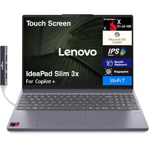 Lenovo IdeaPad Slim 3X Copilot + كمبيوتر محمول 15.3 بوصة WUXGA (Qualcomm Snapdragon X X1-26-100، 16 جيجابايت LPDDR5X، 256 جيجابايت M.2 PCIe SSD، Qualcomm Adreno، Win 11 Pro) مع موسع منفذ USB DKZ in Kuwait