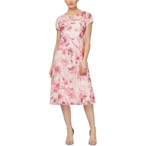 S.L. Fashions Women's Tea Length Cap Sleeve Sequin Lace A-Line Dress, Steel Blue in Saudi Arabia