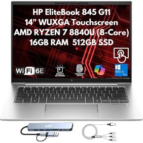 كمبيوتر محمول HP EliteBook 845 G11 AI-Ready Business 2026، شاشة لمس WUXGA مقاس 14 بوصة، معالج AMD Ryzen 7 8840U ثماني النواة، ذاكرة الوصول العشوائي DDR5 سعة 16 جيجابايت، محرك أقراص SSD Gen 4 SSD سعة 512 جيجابايت، قارئ بصمات الأصابع، Wi-Fi 6E، كاميرا IR، ن in Kuwait