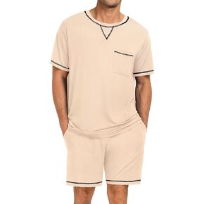 SWOMOG Men Modal Pajamas Set Comfy Sleepwear Short Sleeve Pjs Set Soft 2 Piece Lounge Set Cozy Nightwear with Pockets in Kuwait