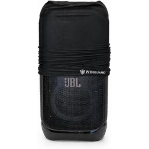 JBL PartyBox Stage 320 - Portable Party Speaker with Telescopic Handle & Wide, Sturdy Wheels, Up to 18 Hours of Play time, Splash Proof Including Winguard Protective Dust Cover (Black) in Kuwait