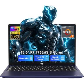 كمبيوتر محمول للألعاب NIMO 2026، AMD R7 7735HS (8C/16T، حتى 4.75 جيجا هرتز، Beat i7-12650H) 16 جيجابايت DDR5 RAM 256 جيجابايت SSD كمبيوتر أعمال مع شاشة 15.6 بوصة FHD Radeon 680M GPU عرض 180 درجة ضمان لمدة عامين 100 وات Type-C in Kuwait