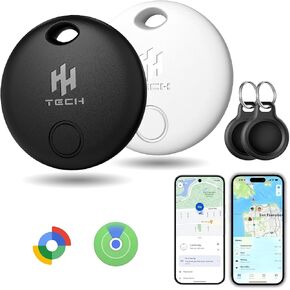 مجموعة علامات التعقب الذكية ذات النظام المزدوج من HH-Tech - 2 (متوافقة مع iOS وAndroid)، تعمل مع Apple Find My وGoogle Find Hub، وأداة البحث عن عناصر Bluetooth للمفاتيح والمحفظة والأمتعة والحقائب والمزيد in Kuwait