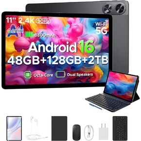 تابلت P11 Pro Android 16، تابلت 11 بوصة مع Gemini AI، ذاكرة وصول عشوائي 48 جيجابايت + ذاكرة تخزين داخلية 128 جيجابايت، تابلت 2.4K 90 هرتز، T7250 ثماني النواة، 13 ميجابكسل + 5 ميجابكسل، 8800 مللي أمبير، 5G واي فاي، سماعة رأس، تابلت مع لوحة مفاتيح، قلم، ماو in Kuwait