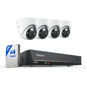 ريو لينك نظام كاميرا مراقبة RLK8-1200D4-A 12MP PoE من 4 قطع، كاميرات مراقبة IP H.265 سلكية بدقة 12 ميجابيكسل UHD، كشف الحيوانات الاليفة، رؤية ليلية ملونة، مسجل فيديو رقمي 8 قنوات مع هارد ديسك 2TB in Kuwait
