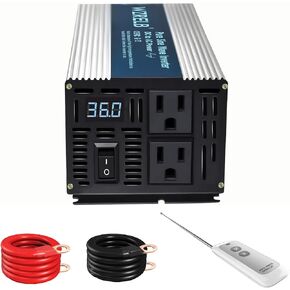 WZRELB 1200W محول موجة جيبية نقية 36V DC إلى 110V 120V AC محول طاقة مع شاشة LED، وحدة تحكم عن بعد، عاكس طاقة خارج الشبكة 2400W Surge للمنزل، RV، الشاحنة، التخييم in Kuwait