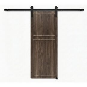18 Series 27 in.X79 in. 3/4 inch Thickness 2-Panel Walnut Color Finished MDF Sliding Barn Door with Hardware Kit in Kuwait
