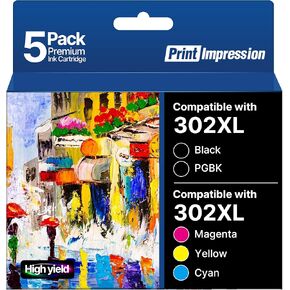 متوافقة مع مجموعة خراطيش الحبر 302XL المعاد تصنيعها لخراطيش الحبر Epson 302 302XL Multipack تعمل لطابعة Epson Expression Premium XP-6000 XP-6100 (صورة سوداء/B/M/Y/C، 5 عبوات) in Kuwait