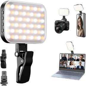 EMART 60 LED Selfie Light for iPhone, Protable Clip Light for Phone Camera with 360° & 160° Rotatable Adapter Attachment, CRI 97+ 2200mAh Rechargeable for Influencer Video Recording Makeup in Kuwait