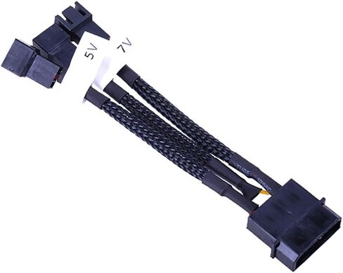 كابل محول Phobya، 4-Pin Molex إلى 3-Pin 5V/7V/12V (3X مقابس)، 10 سم، بأكمام، أسود in Kuwait