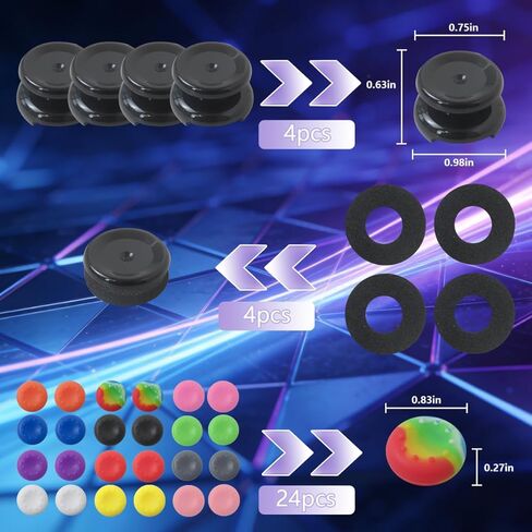 GRABOTE for Xbox Joystick Accessory Bundle: 24 Silicone Grip Caps, 4 Tall Thumbsticks, 4 Precision Rings for Xbox One S and for Xbox Series X|S - Mixed Color A in Kuwait
