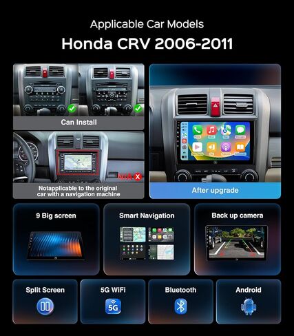 9 Inch Car Radio Stereo for Honda CR-V 2012-2016 Wireless CarPlay Android Auto 5G WiFi GPS Navigation Touch Screen Bluetooth FM RDS HD Backup Camera (2012-2016 CRV Radio) in Saudi Arabia
