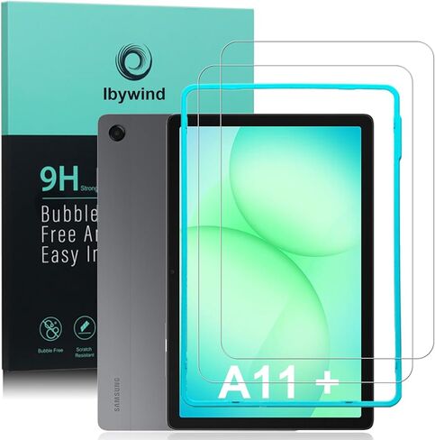 واقي شاشة Ibywind لهاتف Samsung Galaxy Tab A9+/A11+، عبوتان، زجاج مقسى بصلابة 9H مع إطار محاذاة، تغطية كاملة، خالي من الفقاعات، فتح بصمات الأصابع، مقاوم للخدش in Kuwait