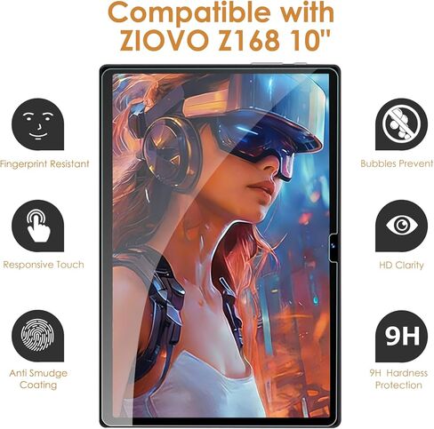 واقي شاشة Hianjoo مكون من قطعتين متوافق مع ZIOVO Z168 10 بوصة 2025 Android 15 Tablet، زجاج مقسى [وضوح HD] [9 صلابة] [مضاد للخدش] [سهل التركيب] [9.21 بوصة × 6.02 بوصة، 234 مم × 153 مم] in Kuwait