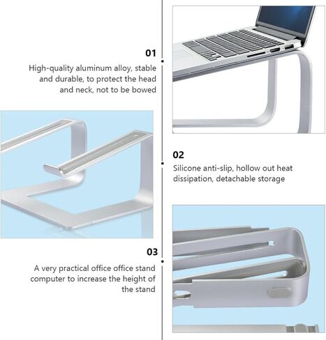 Gadpiparty Aluminum Alloy Laptop Stand, Sturdy Desktop Holder with Ventilated Design, Anti-Slip Support for Office and Home Use, Detachable Adjustable Height Notebook Bracket Silver in Kuwait