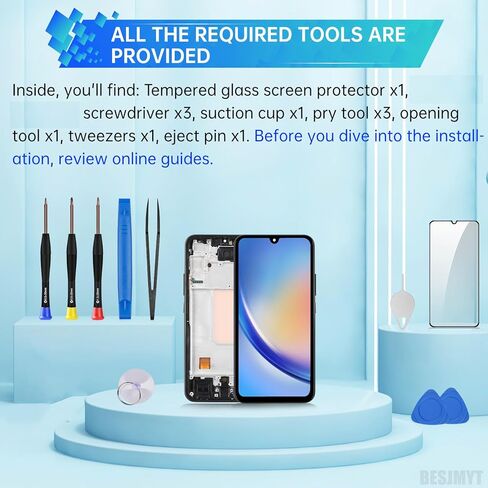 لهاتف Samsung Galaxy A34 AMOLED استبدال الشاشة مع إطار شاشة OLED تعمل باللمس محول رقمي تجميع كامل زجاج إصلاح مع مجموعة أدوات إصلاح A346E A346B A346M in Kuwait