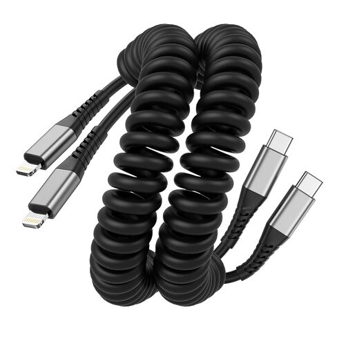 Coiled USB A to Lightning Cable for Car, 2 Pack iPhone Charger Cable 3FT in Kuwait