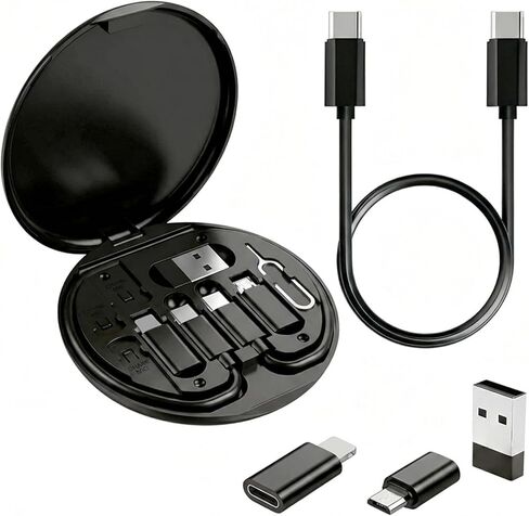 مجموعة تحويل من النوع C، طقم كابل محول شحن USB متعدد مع جهاز iOS Micro/USB A، حقيبة تخزين للسفر مع دبوس إخراج SIM، حامل هاتف لهاتف iPhone/Samsung/Android أسود in Kuwait