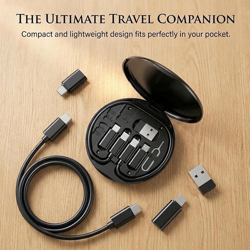 مجموعة تحويل من النوع C، طقم كابل محول شحن USB متعدد مع جهاز iOS Micro/USB A، حقيبة تخزين للسفر مع دبوس إخراج SIM، حامل هاتف لهاتف iPhone/Samsung/Android أسود in Kuwait
